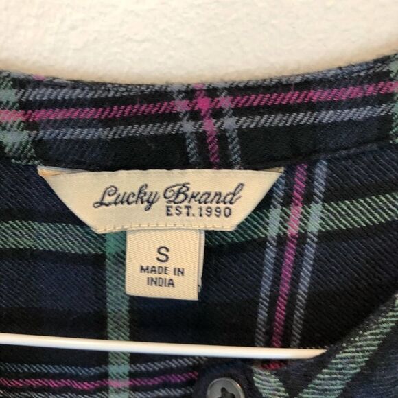 Lucky Brand Blue Plaid Flannel Popover Top Size Small - Picture 3 of 5